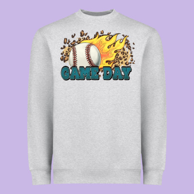 Game Day Baseball Leopard Flames Fireball Heavyweight Sweatshirt Designed By Howdyjamesfarm