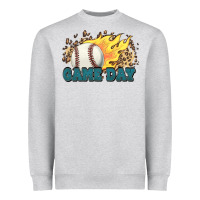 Heather Grey game day baseball leopard flames fireball Heavyweight Sweatshirt - HowdyJamesFarm