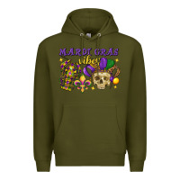 Army Green Mardi Gras vibes skull Premium Hoodie - FaDigitalArtStudio