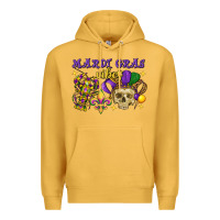 Mustard Mardi Gras vibes skull Premium Hoodie - FaDigitalArtStudio