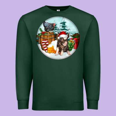 Christmas Pig With Chicken Premium Sweatshirt Designed By Fadigitalartstudio
