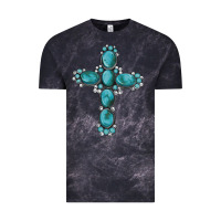 Cloud Black western Gemstone cross Vintage Tee - Artiststas