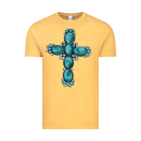 Vintage Mustard western Gemstone cross Vintage Tee - Artiststas