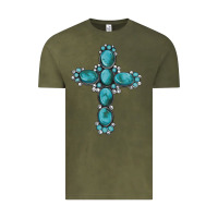 Vintage Olive western Gemstone cross Vintage Tee - Artiststas