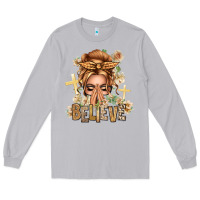 Moon Dust Blonde Hair Believe Praying Caucasian Messy Bun Long Sleeve Tee - texasbilliewilder