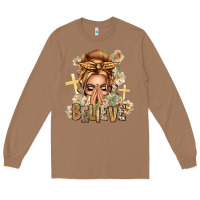 Toasted Coconut Blonde Hair Believe Praying Caucasian Messy Bun Long Sleeve Tee - texasbilliewilder