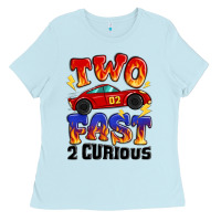 Baby Blue two fast two curious boys birthday racing car Ladies Tee - MaliasSmallBusiness