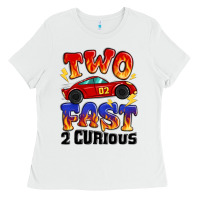 White two fast two curious boys birthday racing car Ladies Tee - MaliasSmallBusiness
