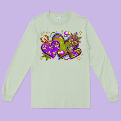 Mardi Gras Hearts Long Sleeve Tee Designed By Nancycooperartshop