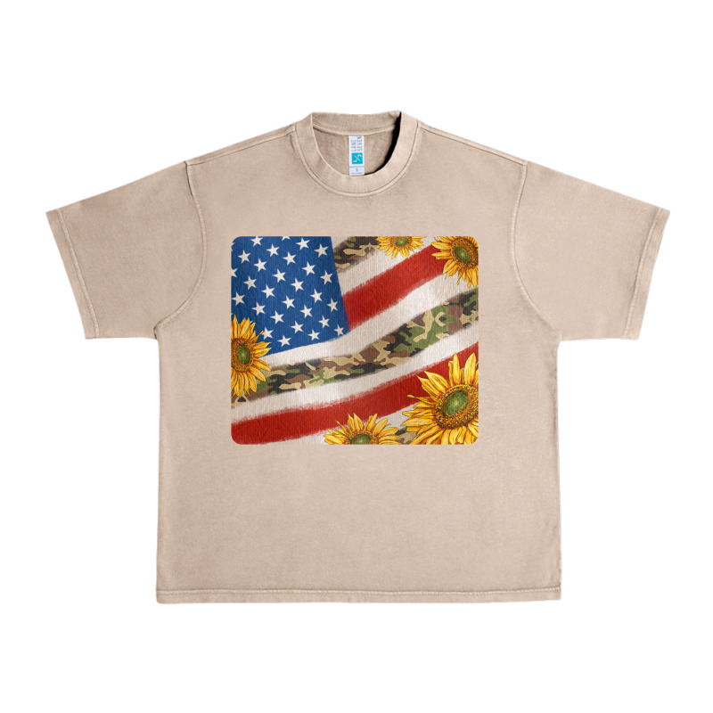American Flag Sunflowers And Canouflage Print Veteran Mousepad Urban Heavy Tee by Jasminsmagicworld | Teevron