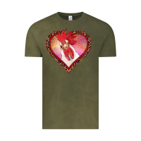 Vintage Olive valentines day rooster with leopard heart Vintage Tee - RanaPortraitStore