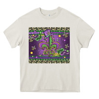 Cream mardi gras fleur de lis Heavy Core Tee - MaliasSmallBusiness