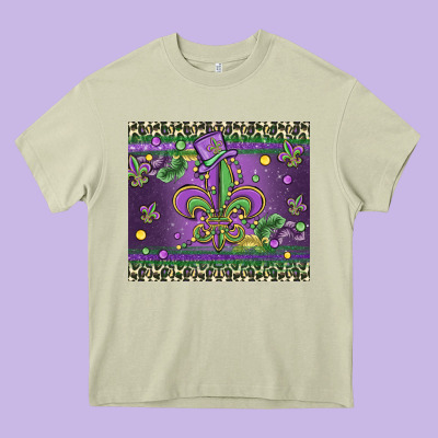 Mardi Gras Fleur De Lis Heavy Core Tee Designed By Maliassmallbusiness