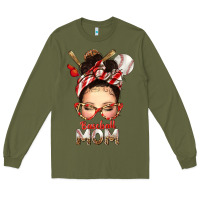 Army Green Baseball Mom Messy Bun Long Sleeve Tee - texasbilliewilder