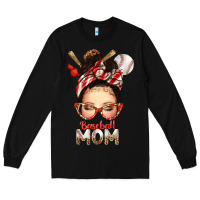 Black Baseball Mom Messy Bun Long Sleeve Tee - texasbilliewilder