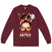 Burgundy Baseball Mom Messy Bun Long Sleeve Tee - texasbilliewilder
