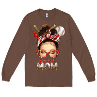 Chestnut Baseball Mom Messy Bun Long Sleeve Tee - texasbilliewilder