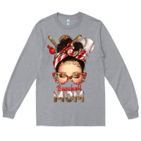 Heather Grey Baseball Mom Messy Bun Long Sleeve Tee - texasbilliewilder