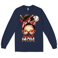 Navy Baseball Mom Messy Bun Long Sleeve Tee - texasbilliewilder