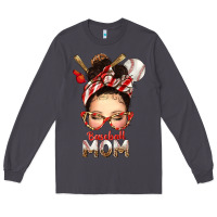 Smoke Baseball Mom Messy Bun Long Sleeve Tee - texasbilliewilder