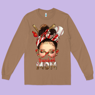Baseball Mom Messy Bun Long Sleeve Tee Designed By Texasbilliewilder