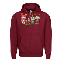 Burgundy watermelon summer coffee cups Zipper Hoodie - OliviaCreatesArt