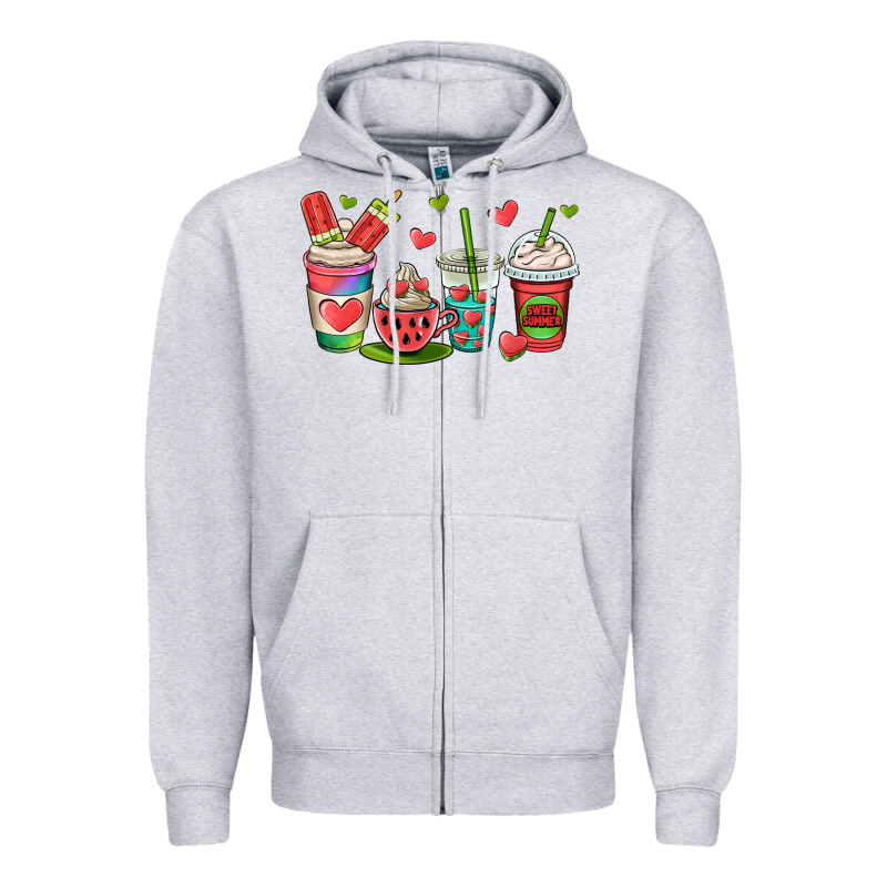Watermelon Summer Coffee Cups Zipper Hoodie by OliviaCreatesArt | Teevron