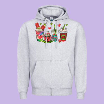 Watermelon Summer Coffee Cups Zipper Hoodie Designed By Oliviacreatesart
