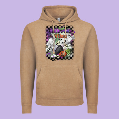 Halloween Vibes Vintage Hoodie Designed By Barkaloodesign