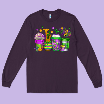 Mardi Gras Coffee Cups Long Sleeve Tee Designed By Jasminsmagicworld