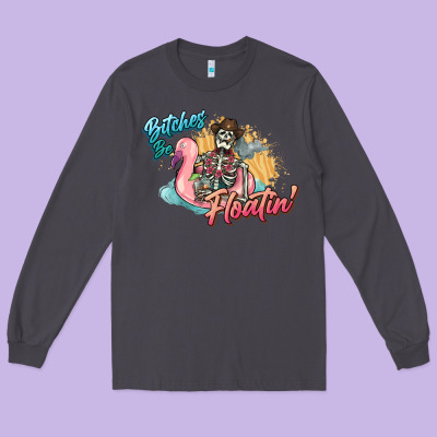 Bitches Be Floatin' Skeleton Summer Long Sleeve Tee Designed By Nancycooperartshop