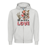 Dove Grey Skull all you need is love Zipper Hoodie - FaDigitalArtStudio