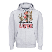 Heather Grey Skull all you need is love Zipper Hoodie - FaDigitalArtStudio