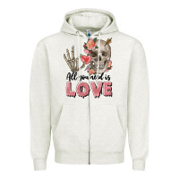 Oatmeal Heather Skull all you need is love Zipper Hoodie - FaDigitalArtStudio