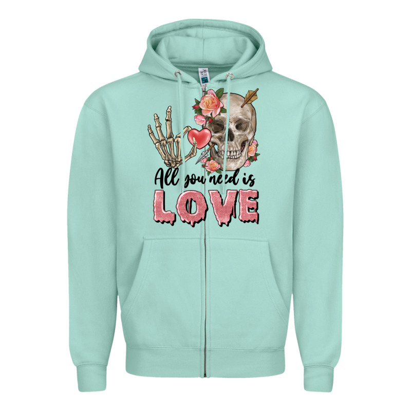 Skull All You Need Is Love Zipper Hoodie by FaDigitalArtStudio | Teevron