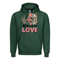 Sports Green Skull all you need is love Zipper Hoodie - FaDigitalArtStudio