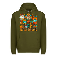 Army Green Happy Thanksgiving Coffee Cups Premium Hoodie - FaDigitalArtStudio