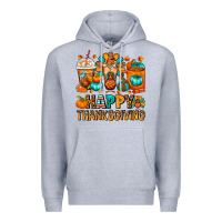 Heather Grey Happy Thanksgiving Coffee Cups Premium Hoodie - FaDigitalArtStudio