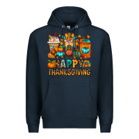 Navy Happy Thanksgiving Coffee Cups Premium Hoodie - FaDigitalArtStudio