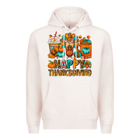 Pale Pink Happy Thanksgiving Coffee Cups Premium Hoodie - FaDigitalArtStudio