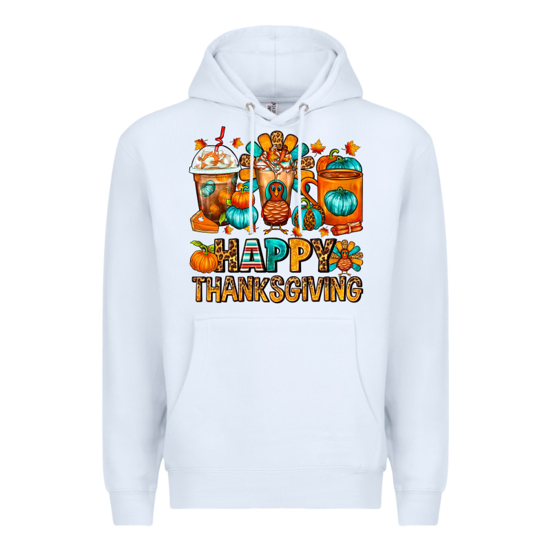 Happy Thanksgiving Coffee Cups Premium Hoodie by FaDigitalArtStudio | Teevron