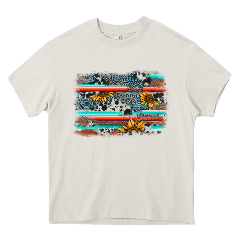 Serape Cowhide Sunflower Background Heavy Core Tee by AdoDesignShop | Teevron