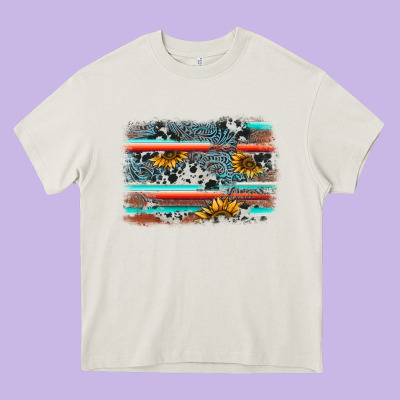 Serape Cowhide Sunflower Background Heavy Core Tee Designed By Adodesignshop