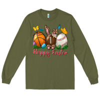 Army Green Happy Easter sports with butterfly Long Sleeve Tee - NancyCooperArtShop