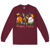 Burgundy Happy Easter sports with butterfly Long Sleeve Tee - NancyCooperArtShop
