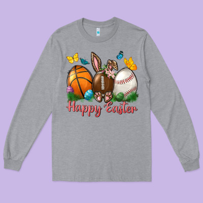 Happy Easter Sports With Butterfly Long Sleeve Tee Designed By Nancycooperartshop