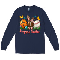 Navy Happy Easter sports with butterfly Long Sleeve Tee - NancyCooperArtShop
