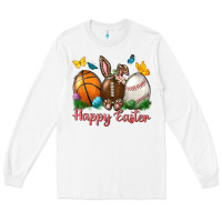 White Happy Easter sports with butterfly Long Sleeve Tee - NancyCooperArtShop