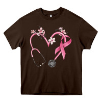 Chocolate Brown stethoscope nurse medical breast cancer awareness Heavy Core Tee - MaliasSmallBusiness