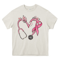 Cream stethoscope nurse medical breast cancer awareness Heavy Core Tee - MaliasSmallBusiness